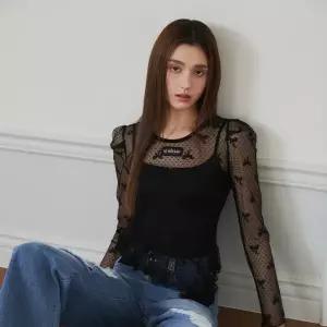 [롯데백화점]에고이스트 [BLUE LABEL] 리본 모티브 메쉬 언발 티셔츠 ES2OTL02