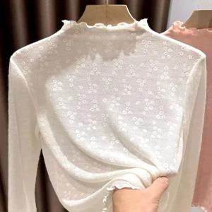 목폴라 티 반목 레이스 슬림핏 레이어드