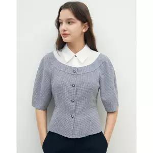 [JJ지고트](대구신세계)셔츠 배색 페플럼 블라우스 GR4A0BL841