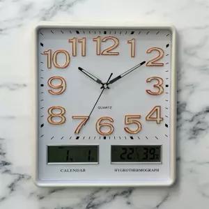 홈컴퍼니 무소음 사각 온도 습도 날짜 인테리어 건전지 야광 LCD 벽시계 34CM