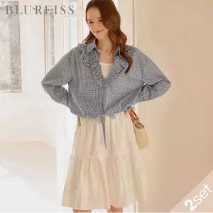 [블루레이스] [나시SET]프릴 체크 벌룬 블라우스_B6S1BL5461
