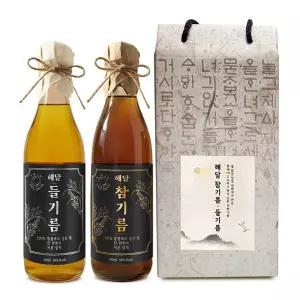 해달 참기름 350ml 1병 + 들기름 350ml 1병 2구 케이스포함