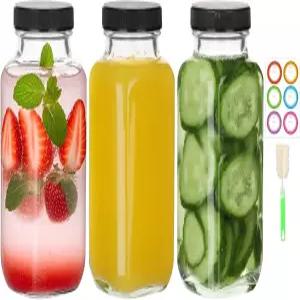 여행 직장 학교에서 뚜껑이 있는 BIGIVACA 8온스 유리 주스 병 착즙용 3팩 커피 콜라 우유 차를 마실 수