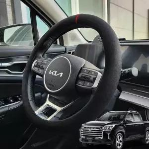 스웨이드 핸들커버 렉스턴스포츠칸 순정형 블랙 극세사 카바 스티어링휠 핸들 예쁜 차량용 열선 순정 품