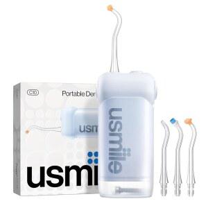 USmile C10 휴대용 물 치실 u2013 여행 , 95일 배터리, 4가지 모드, 360 노즐, 180ml 탱크, IPX7 방수, 교정기, 임플란트 및 민감 잇몸(파란색)에 대한