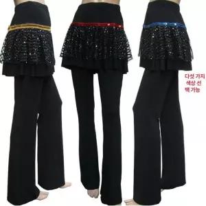 여성댄스복 라인댄스복 치마바지 스포츠댄 스커트 블루허리 무용 바지 하의