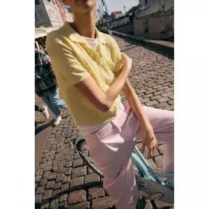 ZARA 쇼트 슬리브 폴로 니트 재킷 - 노랑 {WLM}