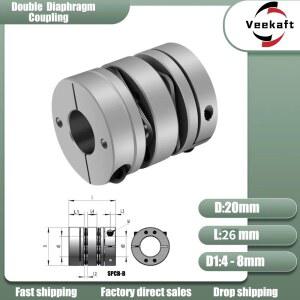 알루미늄 합금 D20L26 이중 다이어프램 커플링 컴퓨터 L26mm 커넥터 스텝 엔코더 서보 모터 스크류 탄성 D20mm