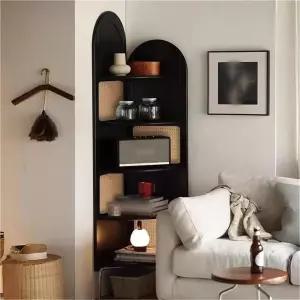 빈티지 5단 코너 책장 거실 호텔 및 홈 데코를 위한 라탄 위브 부채 모양 디스플레이 랙 스타일리시한