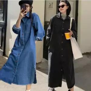 휴양지원피스 여성 트렌디룩 내추럴 꾸안꾸 롱청남방 셔츠원피스