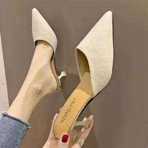 여성 스틸레토 뮬 펌프스힐 스웨이드 블로퍼 미들힐