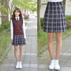 백합주름치마 블랙체크 (전체 주름 교복치마) 스커트