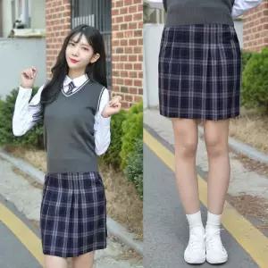 라인이 예뻐보이는 블랙체크 주름치마(주름 교복치마)