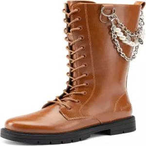 드림 페어 여아 라이딩 부츠 무릎 하이 사이드 지퍼 미드 송아지 신발 리틀 키드/빅