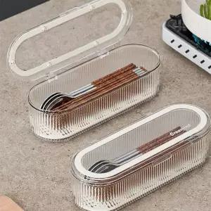 예쁜 투명 물빠짐 식기 수납 수저통 뚜껑 수저 보관함