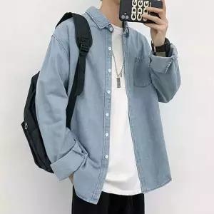 [RIZPICK]남자캐주얼셔츠 캐주얼 청남방 여자 데이트룩 데님셔츠 커플 남자