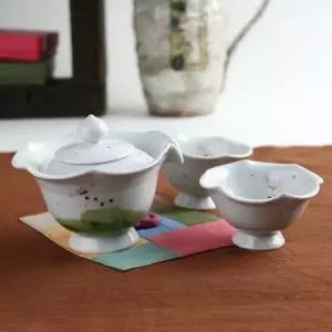 [콩심팥심]백자다기 도자기찻잔 찻잔 2인세트 여행다기 다기세트