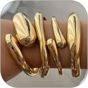 CASDAN 4Pcs 여성용 청키 뱅글 팔찌 트위스트 힌지 스태커블 세트 트렌디한 와이드 손목 커프 스택