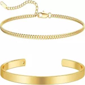 남성용 무디어 스태커블 팔찌 - 앙증맞은 925 스털링 실버/14K 골드 도금 커프 스네이크 박스 쿠바 링크