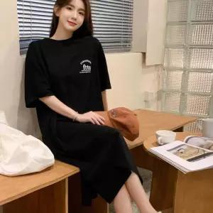 [주식회사 브이와이][JHPMN3U6_51IB]여성 레터링 양옆 트임 반팔 캐주얼 원피스