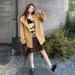 여자 캐주얼 야구 점퍼 하프 후드 리버시블 코트 슬림핏 데미지 모직 학생 SPO마켓1