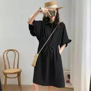 [주식회사 브이와이][JHP43961_51IB]반팔 카라 원피스 셔츠형 바스트 롱 원피스