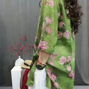 스커트 여성 빈티지 여름 얇은 오버핏 반팔 프린트 셔츠 데일리 통기성 모시 SPO마켓2