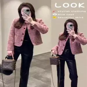 M2 여성용 러블리 트위드 쇼트 코트 상의 하프코트 프렌치 JEN1