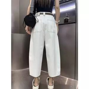 미에스틸로 여사친 팬츠 흰색 배기 청바지 핏 봄여름 무바지 빅사이즈 8부바지 ADOR2