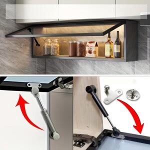 2pcs 알루미늄 프레임 유리 도어 가스 스트럿 가구 경첩 주방 캐비닛 리프트 공압 지원 유압 스프링 스테