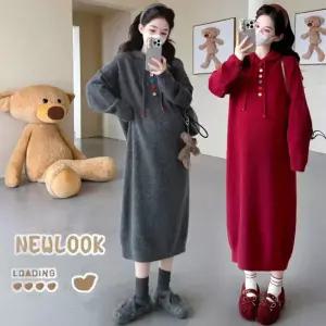 솜브레로스 니트 원피스 스커트 여사친 하객 도톰한 임부복 후드 임부 스팽글 DOS1