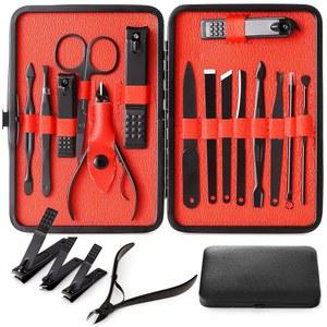 네일 클 , 고정밀 스테인리스 스틸 커터 페디큐어 키트 파일 날카로운 가위 및 매니큐어 손톱 발톱 휴대용 스타일 케이스 포함 (블랙)