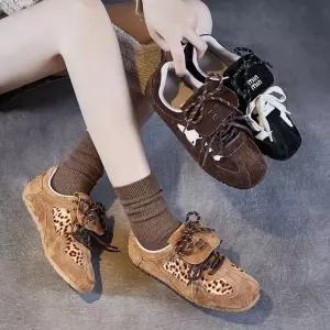 가을 빈티지 여자 트렌디 호피 키높이 단화 보트화 아이템 리얼 워커 플랫 무늬 신발 트레킹화 HT3