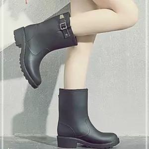 부츠 장화 블랙 방수 레인 버클 신발 스티치 VWF87FC7