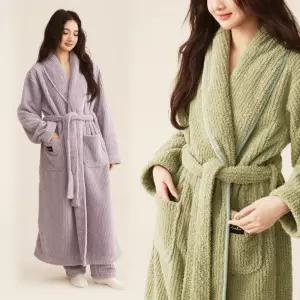 따뜻한 스트라이프 홈 로브 가디건 가운 겨울로브 수면로브 수면가운