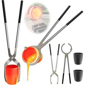 넬리로 6파운드 집게 보석상 들어 2개 흑연 제련용 붓는 도구 용융용 주조 도가니 금속 3KG 세트 올리고 도가니