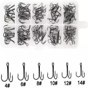 낚시 트레블 훅 키트 고탄소 강철 링 세트 송어 농어 메기 미끼 민물 소금물을 위한 강력한 날카로운 원형