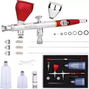 네오에코 SJ83 에어브러시 셀프 센터링 플러그인 노즐 0.2 0.3 0.5mm 세트 및 1/3온스 컵 듀얼 액션 중력