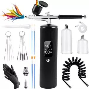 에어브러시 키트 압축기 포함 48PSI 고압 휴대용 0.3mm 노즐 건 6000mAh 네일 아트용 세트 페인팅 케이크