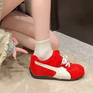 올요아 여사친 빈티지 레드 키높이 플랫 키작녀 꾹5