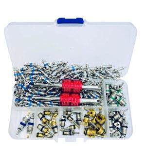 카 홈 A/C 액세서리용 에어컨 슈레이더 밸브 코어 112개 R12 R134a 냉동 타이어 스템 코어, 더블 헤드 듀얼 해체 제거 설치 도구 키트 포함