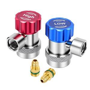 2PCS R134a 에어컨 퀵 커플러 어댑터, 고압 및 저압 매니폴드 게이지 어댑터 차량 AC 시스템용 호스 피팅에서 1/4 조절 가능