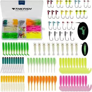 THKFISH 크래피 루어 헤드 키트 95개 소프트 플라스틱 미끼 낚시 및 송어 팬피쉬 농어 튜브 지그