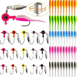 가니 낚시 소프트 미끼 키트 - 송어 홍어 담수 및 소금물을 위한 리드 헤드 후크가 있는 플라스틱 지그