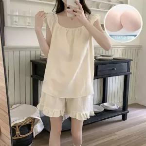 픽호샵 면 여름 패드 공주풍 반바지 솔리드 끈 작은 잠옷 소매 잠옷세트 커플 꾹2