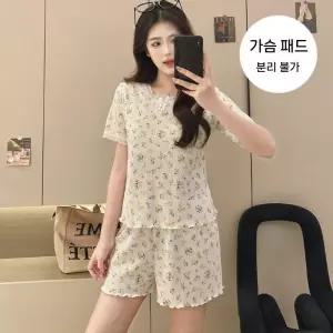 픽호샵 니트 면 하계 투피스 커플 잠옷 실내복 바람막이 패드 반팔 잠옷세트 반바지 꾹2