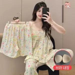 픽호샵 바지 면 여름 끈 커플 잠옷 잠옷세트 러블리 쓰리피스 나시 패드 브라 반바지 꾹2
