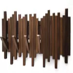 하드우드 피아노 코트 랙 플립 다운 월 후크 6 헤비 듀티 후크.아카시아 나무로 제작 왁스 오일 염색