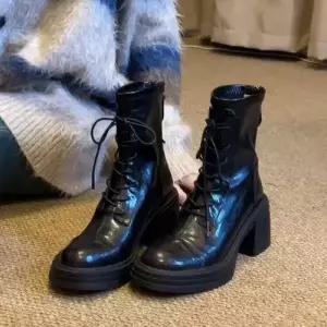 스파이더맨 여사친 빈티지 키높이 버전 부츠 워커 리얼 통굽 슬림 소가죽 가죽 OPH5