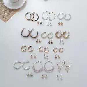 옆집샵 진주 링 귀걸이 세트 호피 포인트 6pcs 다채로운 연출 주얼리 컬렉션